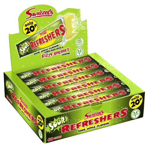 Swizzels Refreshers Sour Apple Bar 20p PMP 60 x 18g