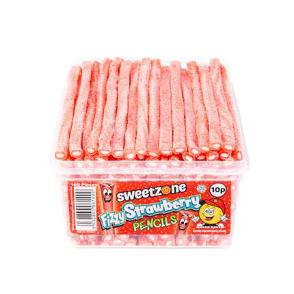 Sweetzone Fizzy Strawberry Pencils Tub 100 x 10p