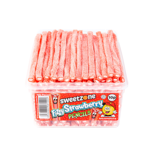 Sweetzone Fizzy Strawberry Pencils Tub 100 x 10p